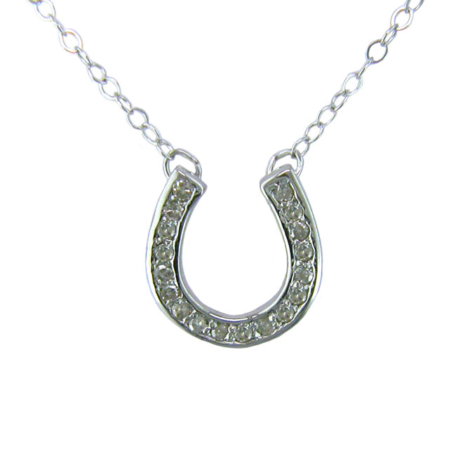 
10k White Horseshoe Necklace Diamond Pendant
