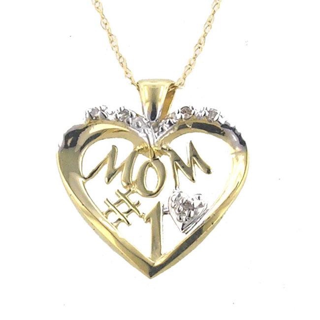 
10k Yellow Number One Mom Heart Diamond Pendant
