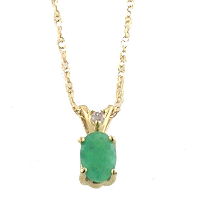 
14k Yellow 6x4 mm Oval Emerald and Diamond Pendant
