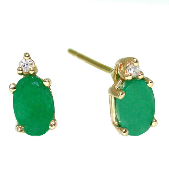 
14k Yellow 6x4 mm Oval Emerald and Diamond Stud Earrings

