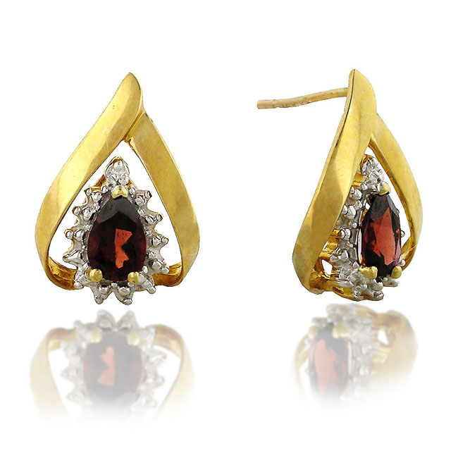 
10k Yellow 6x4 mm Pear Shape Garnet and Diamond Earrings
