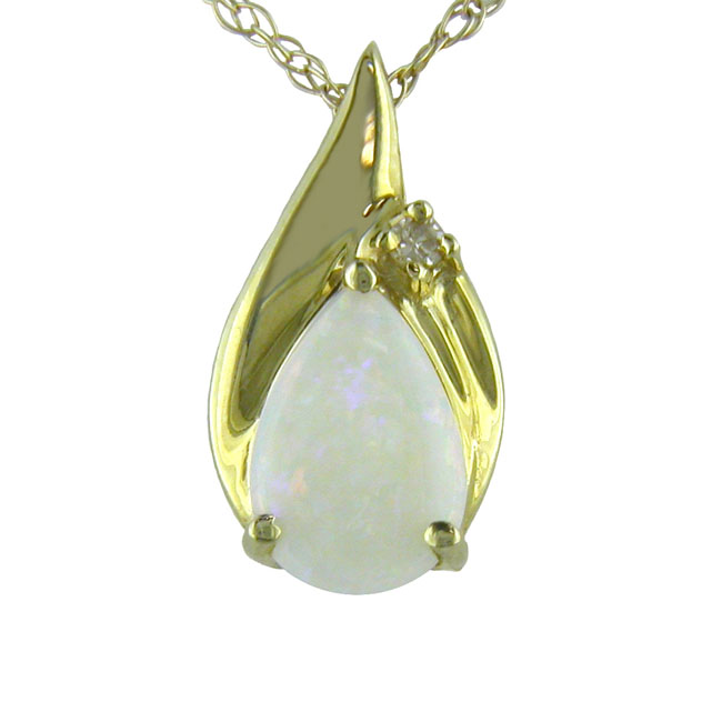 
10k Yellow 9x6 mm Pear Shape Simulated Opal and Diamond Pendant
