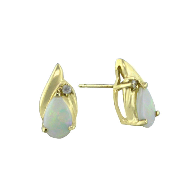 
10k Yellow 8x5 mm Pear Shape Simulated Opal and Diamond Stud Earrings

