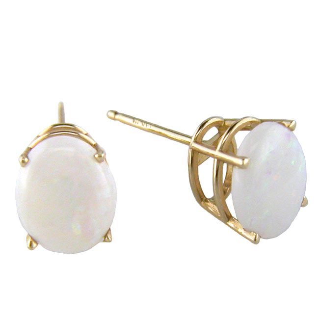 
14k Yellow 8x6 mm Oval Simulated Opal Stud Earrings
