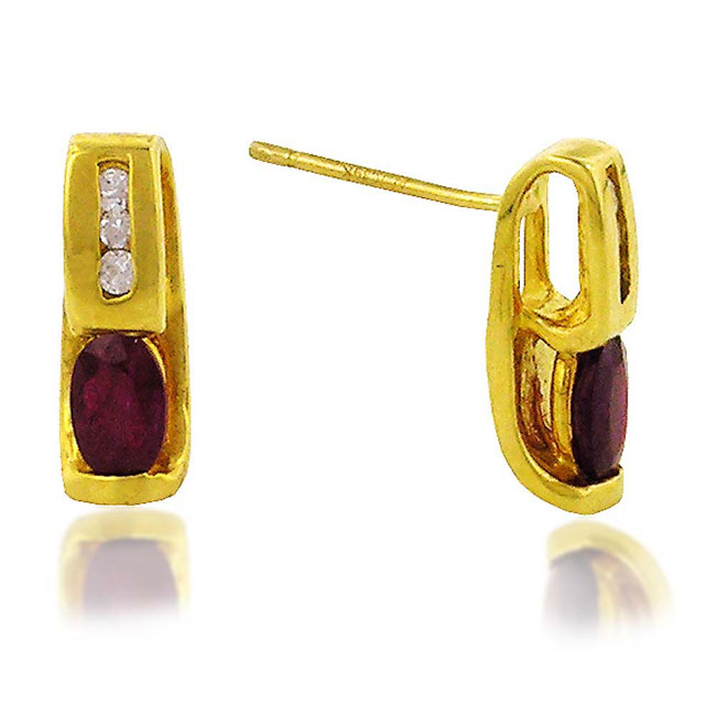 
10k Yellow 5x3 mm Oval Ruby and Diamond Stud Earrings
