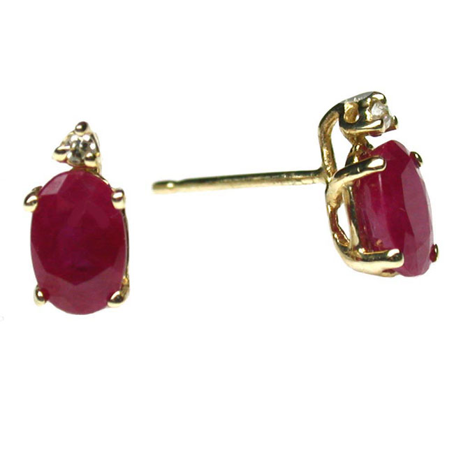 
14k Yellow 6x4 mm Oval Ruby and Diamond Stud Earrings
