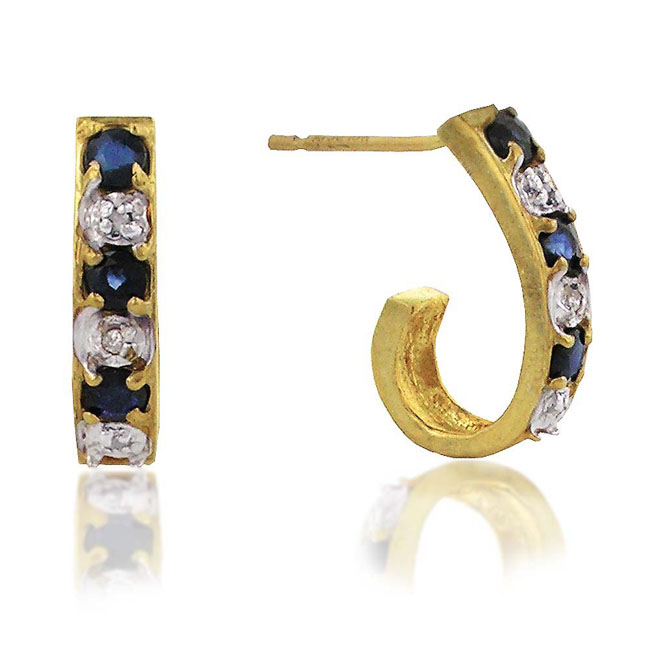 
10k Yellow 2.5 mm J-Hoop Round Sapphire and Diamond Earrings
