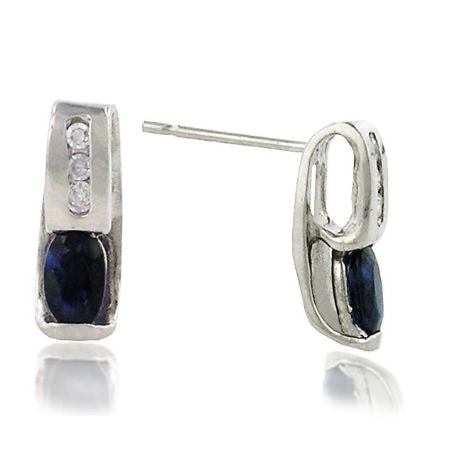 
10k White 5x3 mm Oval Sapphire and Diamond Earrings

