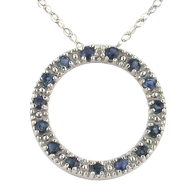 
10k White 1.5 mm Circle Sapphire and Diamond Pendant
