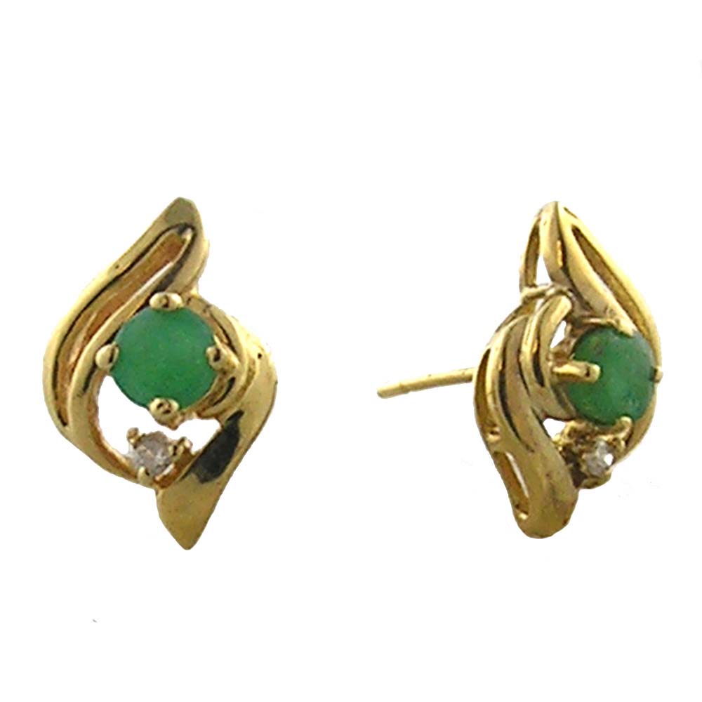 
14k Yellow 4 mm Round Emerald and Diamond Stud Earrings
