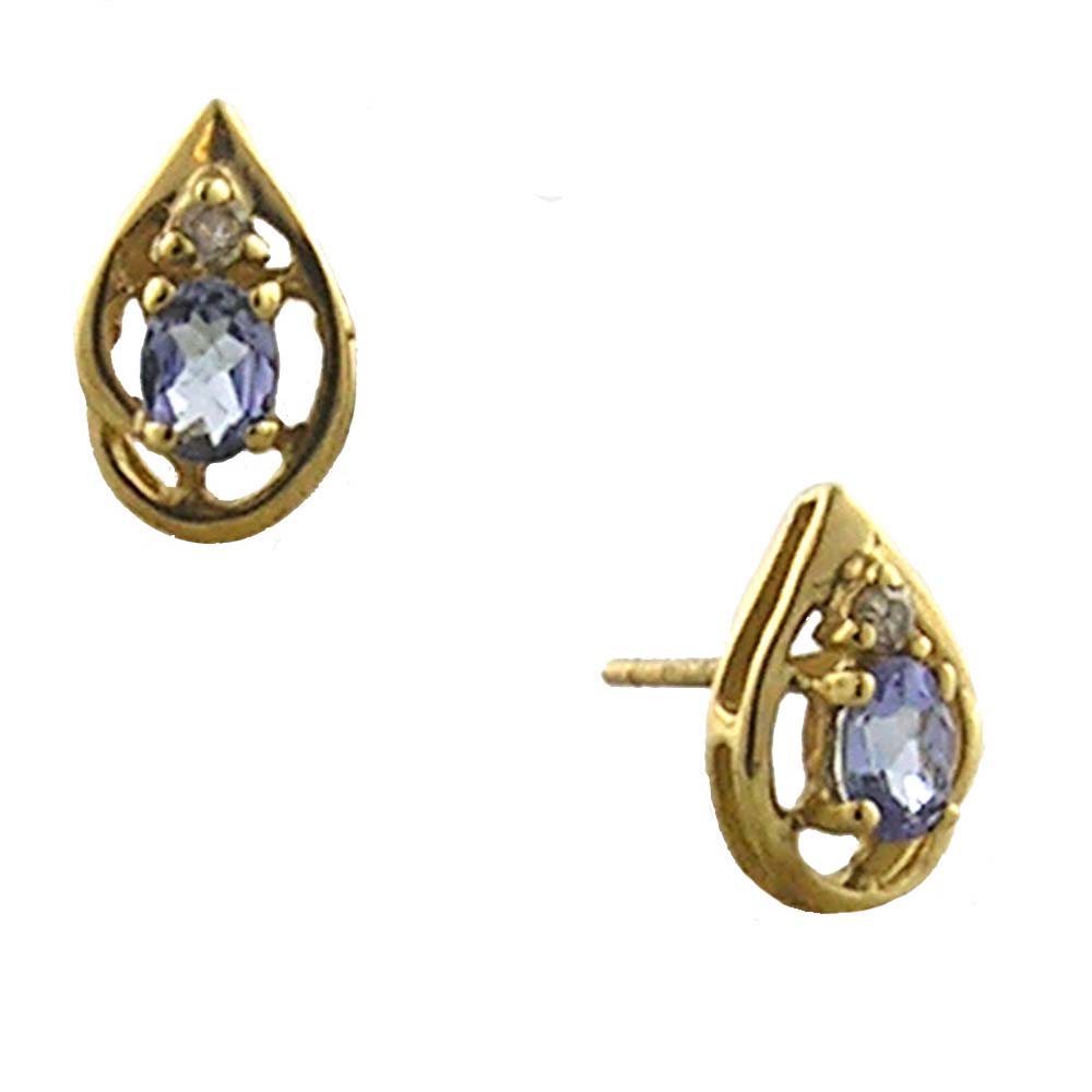 
14k Yellow 4x3 mm Oval Tanzanite and Diamond Stud Earrings
