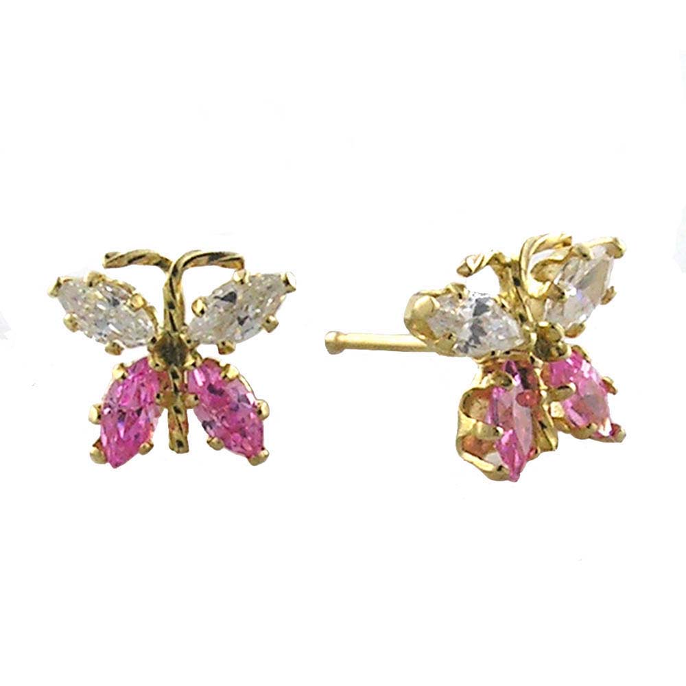 
14k Yellow Light-Pink Butterfly Cubic Zirconia Earrings
