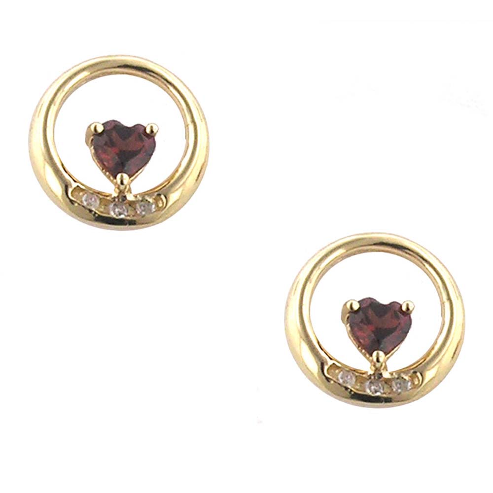 
10k Yellow 4 mm Heart Garnet and Diamond Earrings
