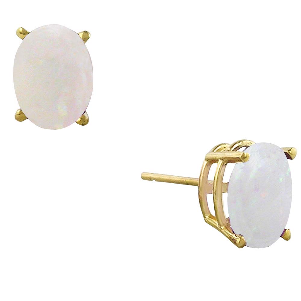 
14k Yellow 9x7 mm Oval Simulated Opal Stud Earrings
