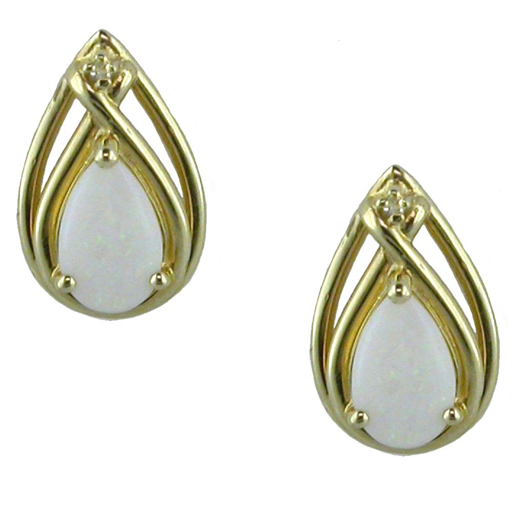 
14k Yellow 8x5 mm Pear Simulated Opal and Diamond Stud Earrings
