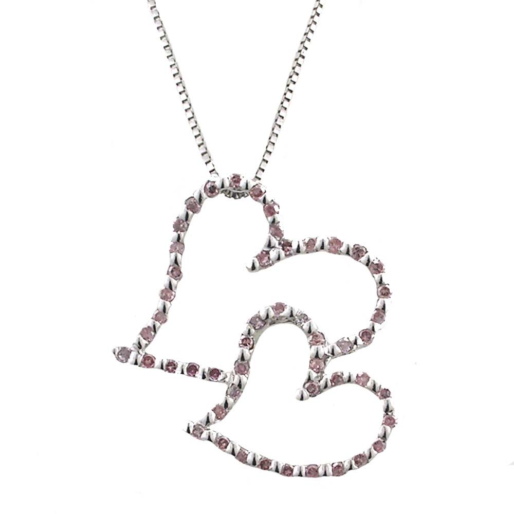 
10k White Double Heart Pink Diamond Pendant
