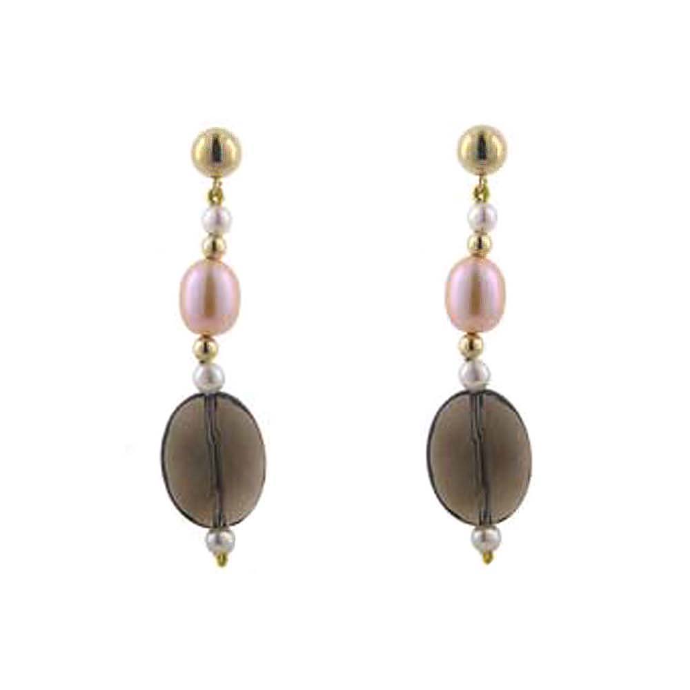 
14k Yellow Smokey Quartz and Freshwater Pink Pearl Earrings
