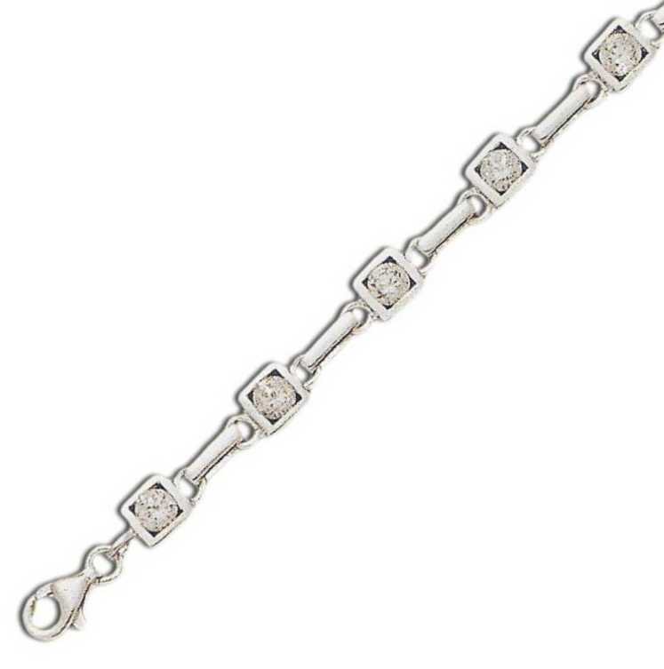 
Square Style Link Round 4 mm Cubic Zirconia Silver Bracelet
