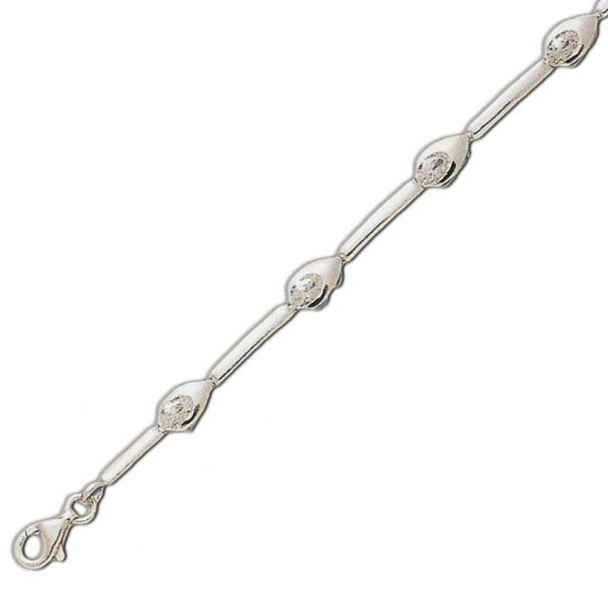 
Bar Link Half Bezel Oval 5x3 mm Cubic Zirconia Silver Bracelet
