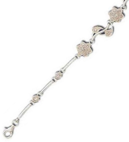 
Flowers and Leafs Design Cubic Zirconia Silver Bracelet
