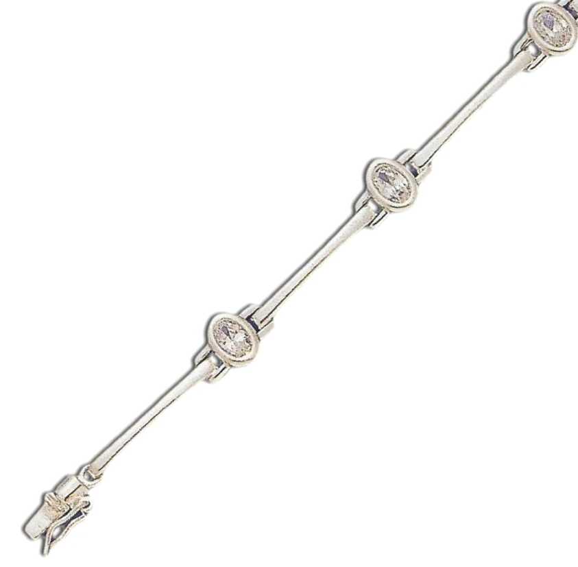 
Bezel Set Link Oval 5x3 mm Cubic Zirconia Silver Bracelet
