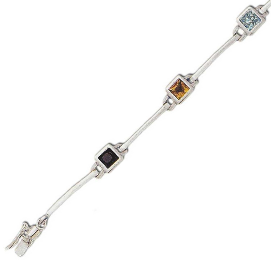 
Bezel Set Link Multi-Gem Square 5 mm Cubic Zirconia Silver Bracelet
