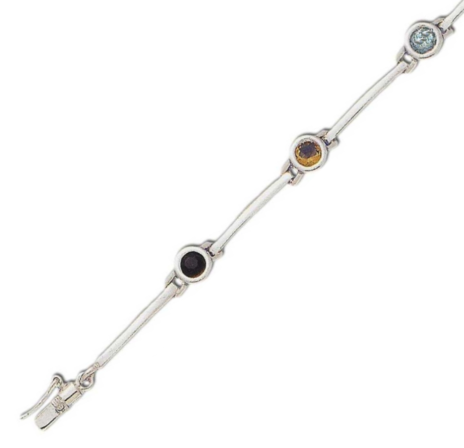 
Bezel Set Link Multi-Gem Round 4 mm Cubic Zirconia Silver Bracelet

