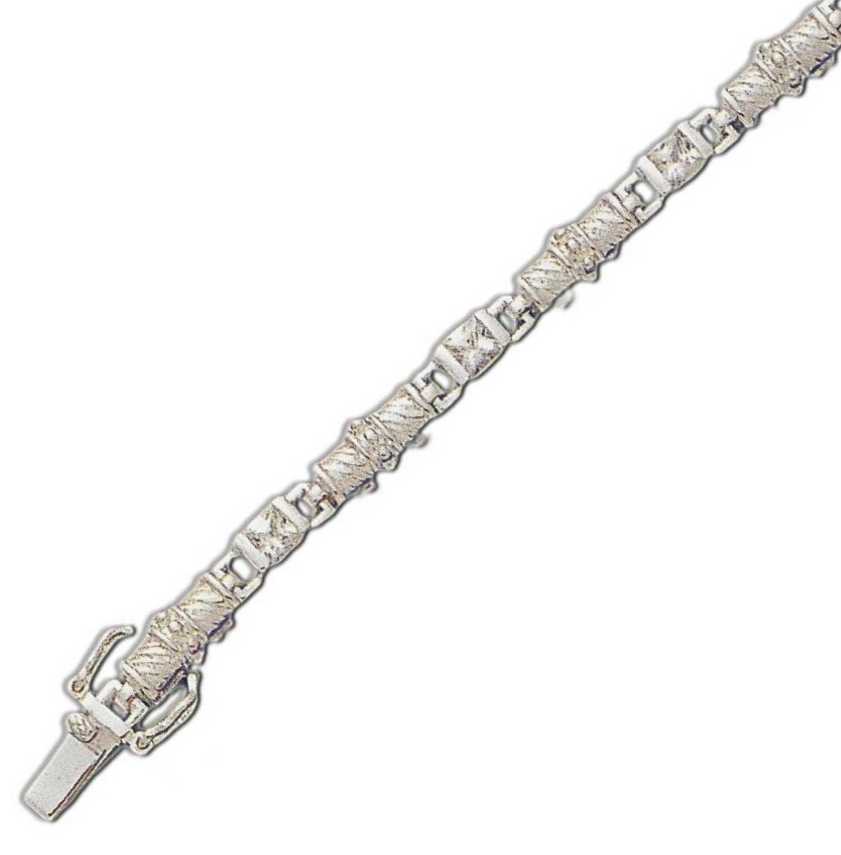 
Princess-cut Bead Bar Link 4 mm Cubic Zirconia Silver Bracelet
