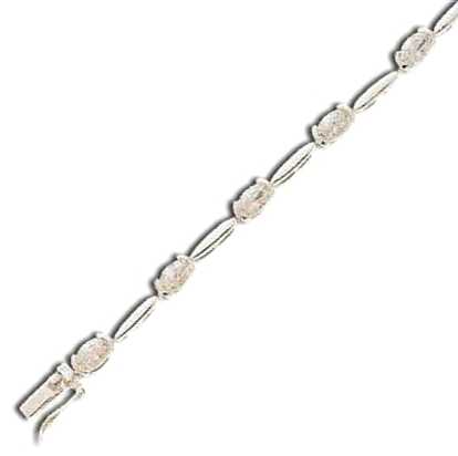 
Half Bezel Bar Link Oval 6x4 mm Cubic Zirconia Silver Bracelet
