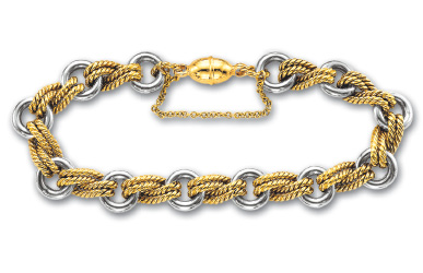 
14k Two-Tone Twisted and Round Rolo Bracelet - 7.5 Inch
