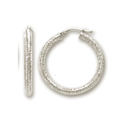 
14k White 3 mm Velvet Design Hoop Earrings
