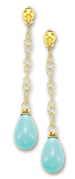 
14k Yellow Elegant Drop Simulated Turquoise Earrings
