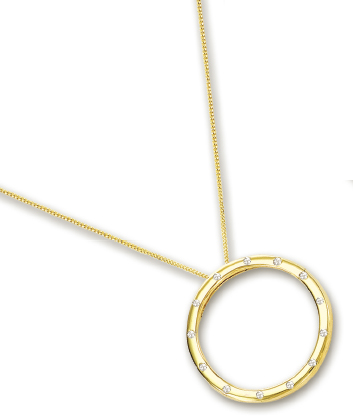 
14k Yellow Elegant Circle Diamond Necklace - 18 Inch

