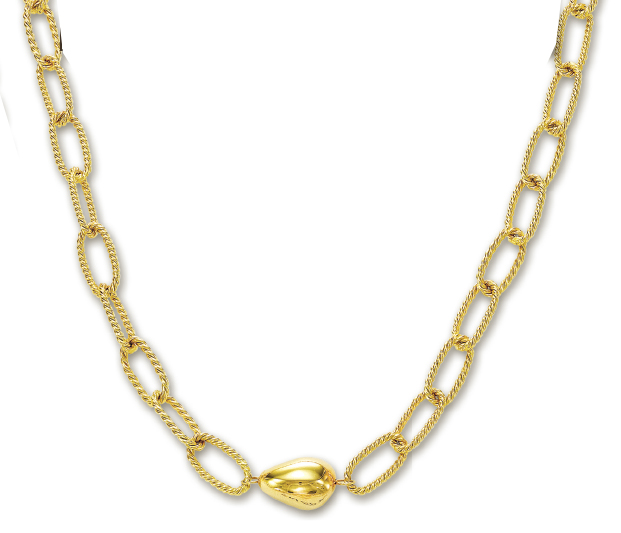 
14k Yellow Oval Tear Drop Link Necklace - 38 Inch
