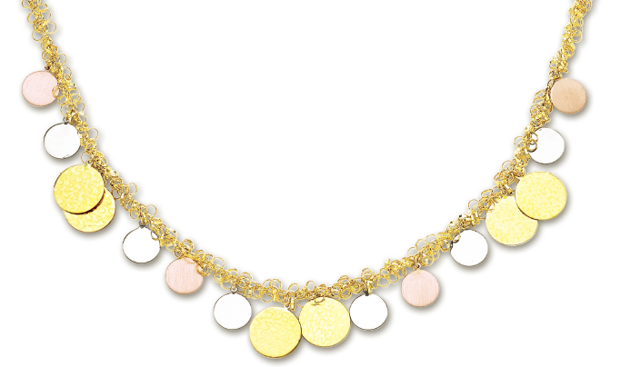 
14k Tricolor Fashionable Circular Link Necklace - 18 Inch
