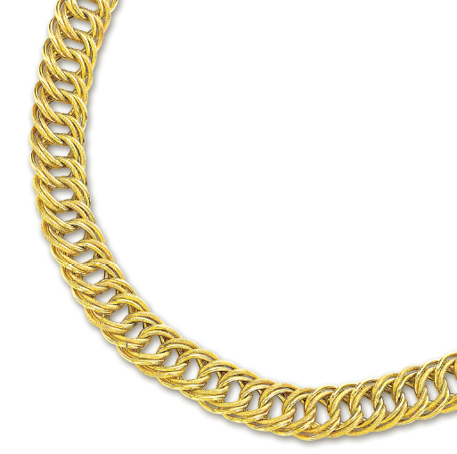 
14k Yellow Fancy Double Link Bold Curb Necklace - 18 Inch
