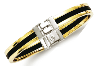 
14k Two-Tone Mens Bold Modern Bangle Bracelet - 8.5 Inch
