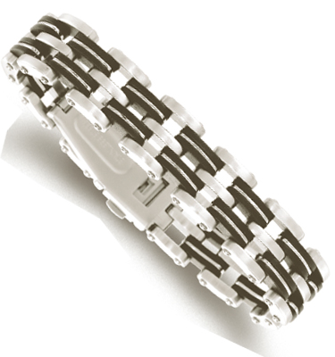 
Stainless Steel and Rubber Mens Bracelet - 8.5 Inch

