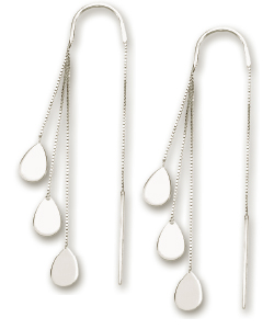 
14k White Triple Tear Drop Design Threader Earrings
