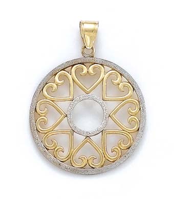 
14k Two-Tone Gold Circle Medallion Hearts Pendant
