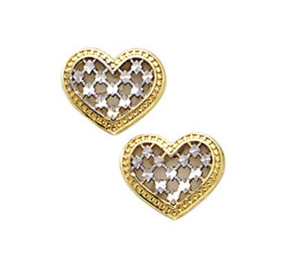 
14k Two-Tone Gold Sparkle-Cut Heart Earrings
