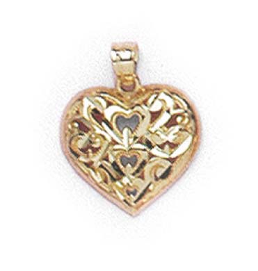 
14k Yellow Gold Medium Sparkle-Cut Filigree Heart Pendant
