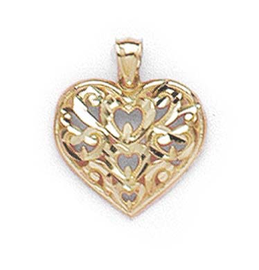 
14k Yellow Gold Large Sparkle-Cut Filigree Heart Pendant
