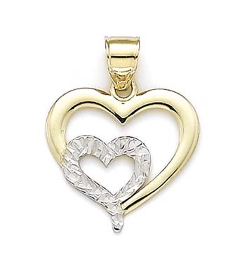 
14k Two-Tone Gold Double Sparkle-Cut Heart Pendant
