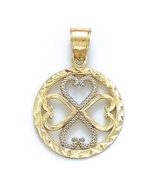 
14k Two-Tone Gold Hearts In Circle Pendant
