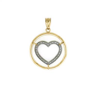 
14k Two-Tone Gold Heart In Circle Pendant
