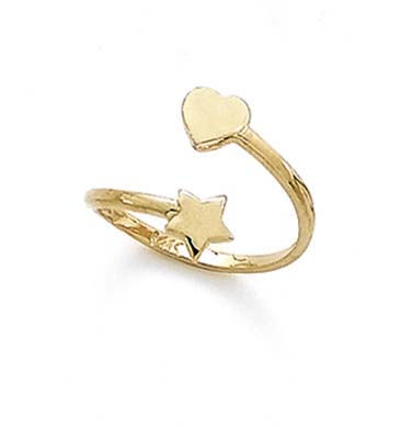 
14k Yellow Gold Bypass Heart Star Toe Ring
