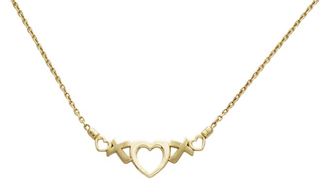 
14k Yellow Gold Hugs Kisses Heart 17 Inch Necklace
