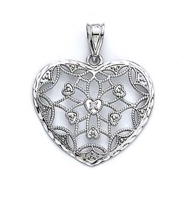 
14k White Gold Diamond Filigree Heart Pendant
