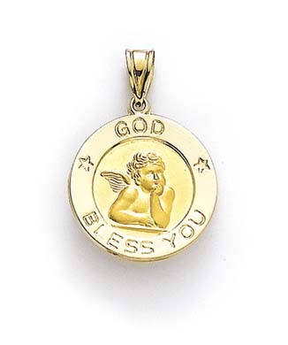 
14k Yellow Gold Oval God Bless You Medallion Pendant
